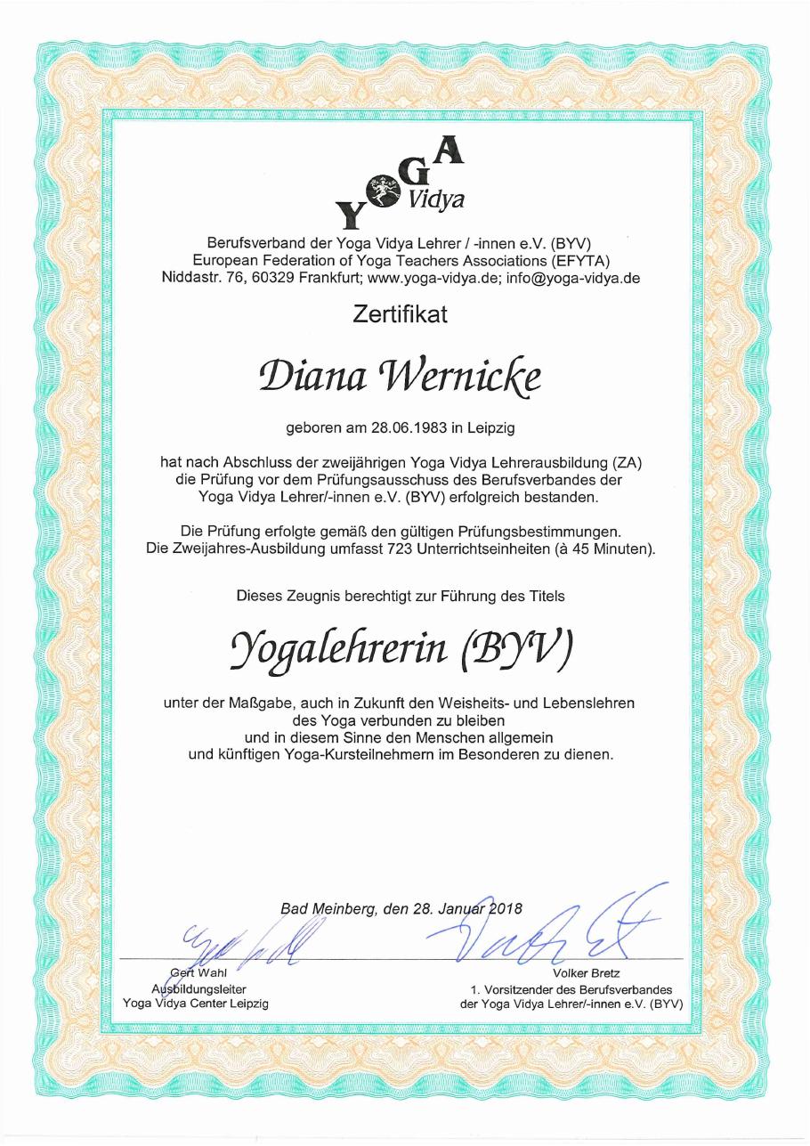 Zertifikat Yogalehrerin (BYV), Yoga Vidya